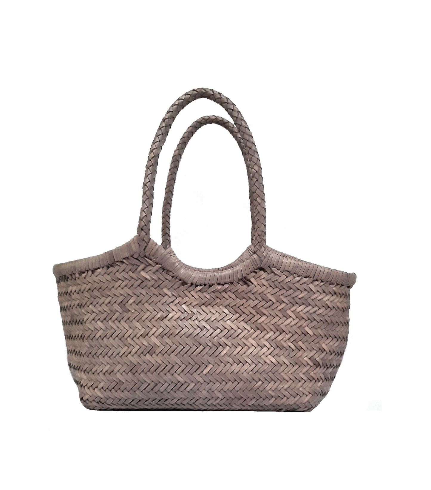 Genuine Leather Hand Woven Ladies Hobo Bag - MONALISA - LIGHT GRAY