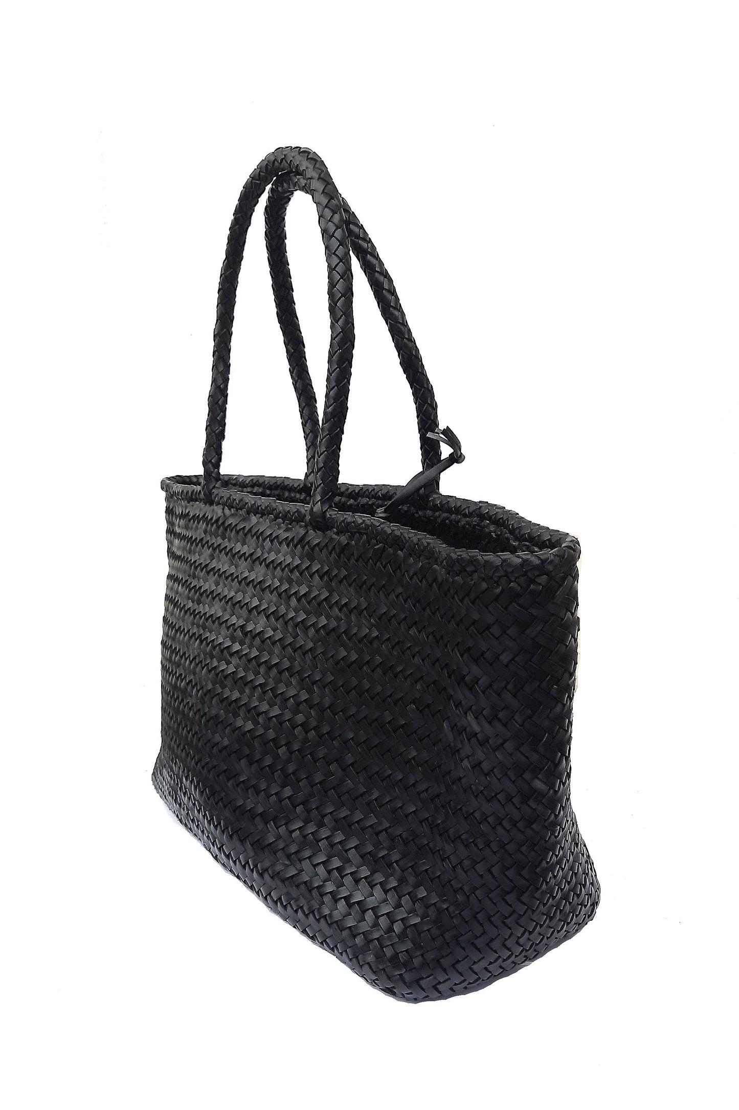 ALTICA Genuine Leather Hand Woven Crosshatch Pattern Ladies Tote Bag - DIACROSS -Black