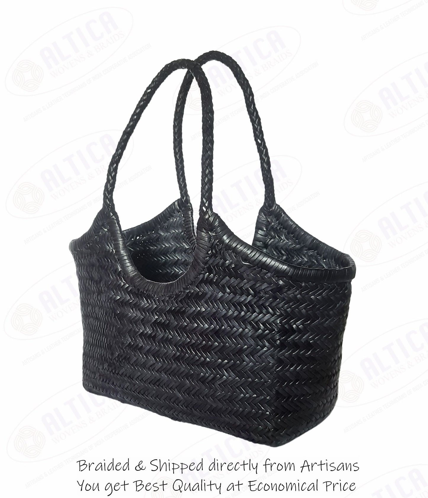 Echtleder handgewebte Hobo-Tasche für Damen – MONALISA – SCHWARZ