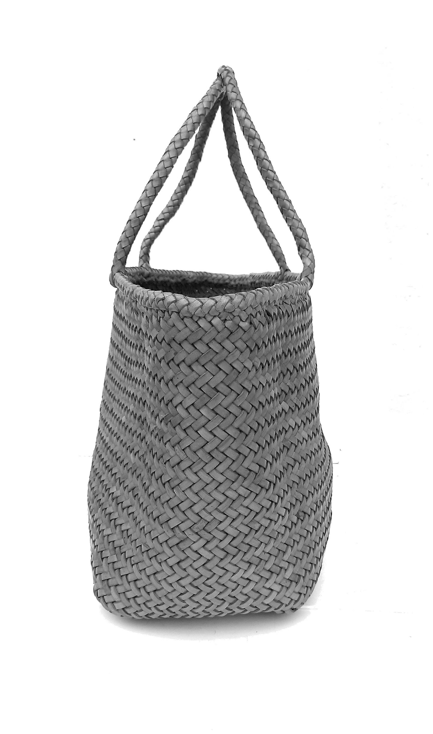 ALTICA Genuine Leather Hand Woven Crosshatch Pattern Ladies Tote Bag - DIACROSS - Steel Gray