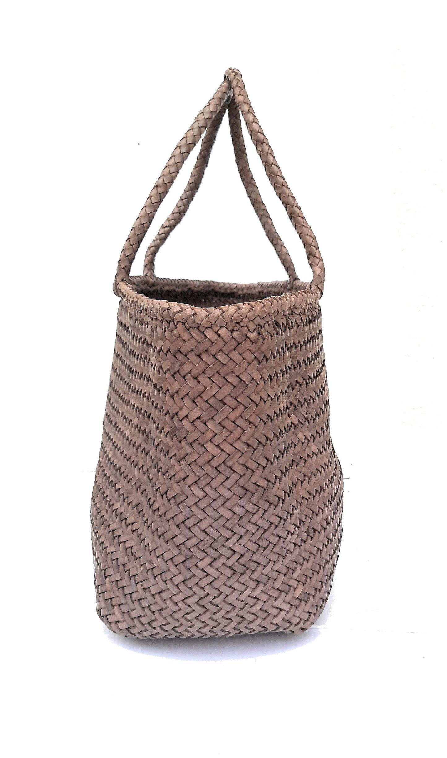 ALTICA Genuine Leather Hand Woven Crosshatch Pattern Ladies Tote Bag - DIACROSS - Light Gray