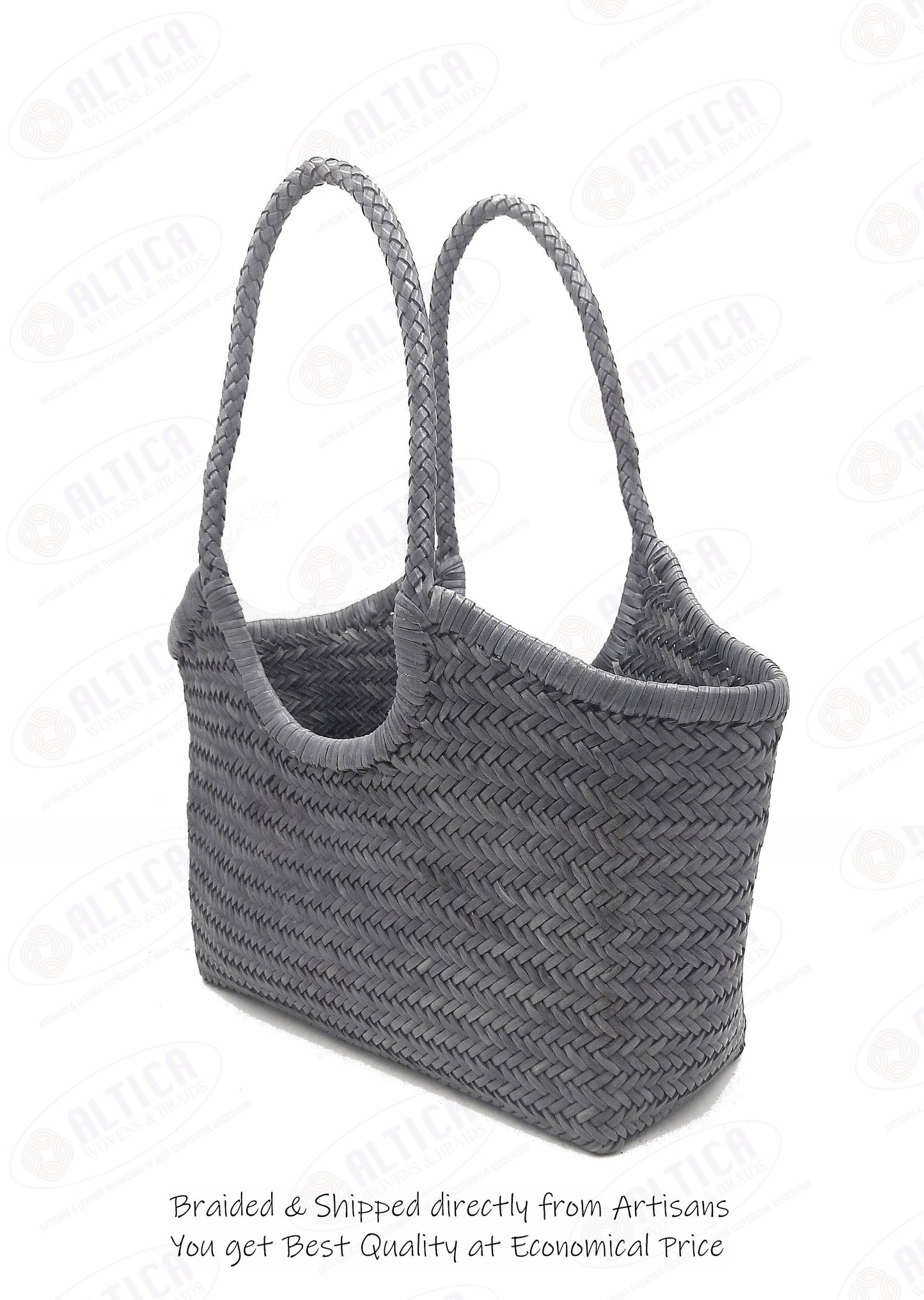 Genuine Leather Hand Woven Ladies Hobo Bag - MONALISA - STEEL GRAY