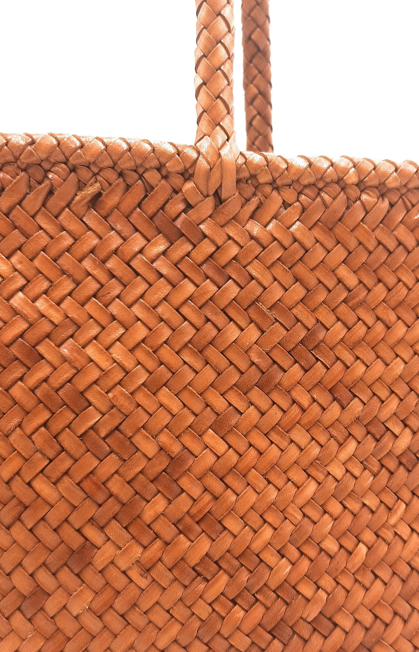 ALTICA Genuine Leather Hand Woven Crosshatch Pattern Ladies Tote Bag - DIACROSS - Tan