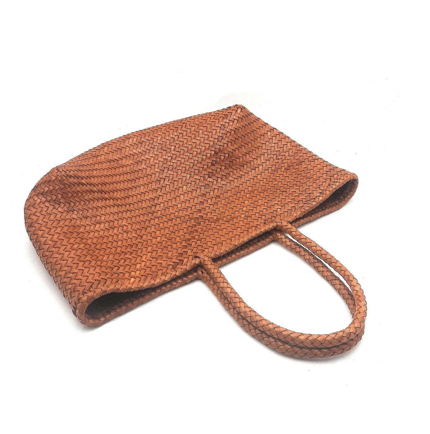 ALTICA Genuine Leather Hand Woven Crosshatch Pattern Ladies Tote Bag - DIACROSS - Tan