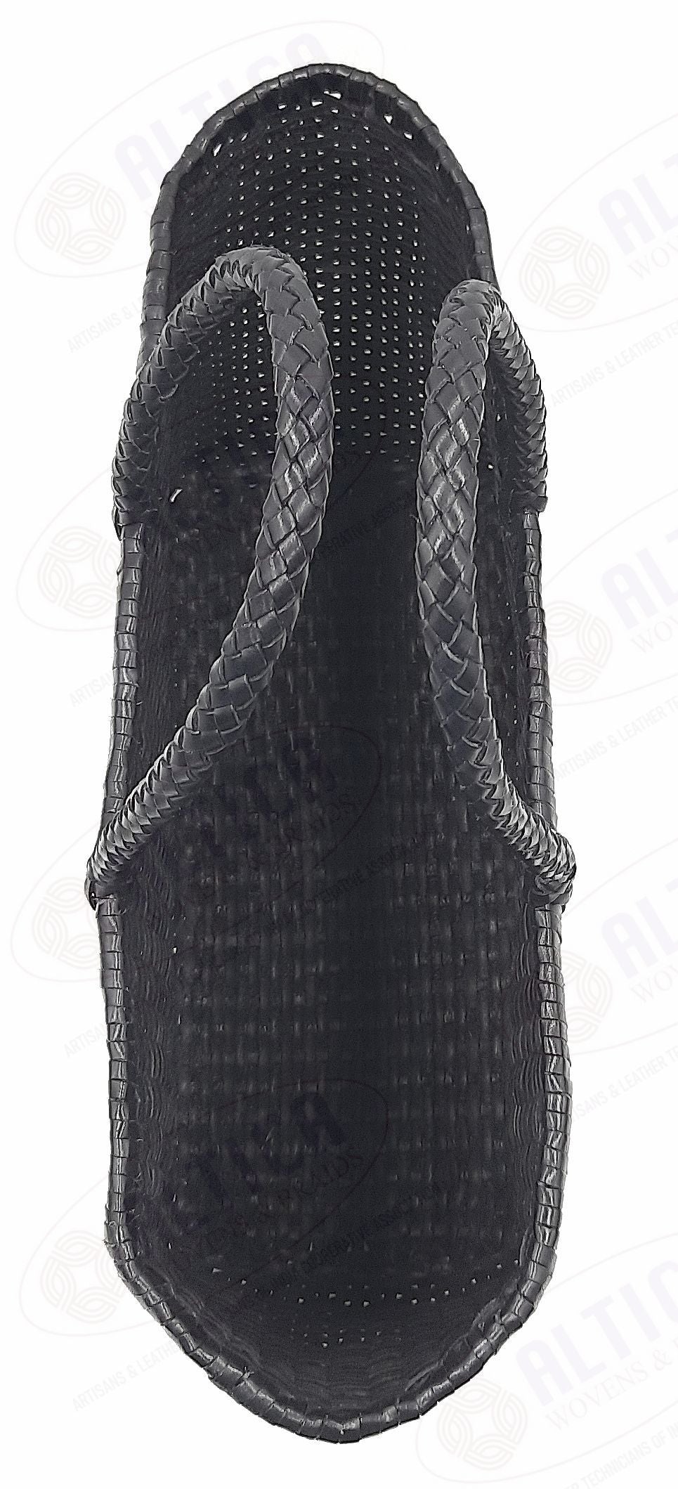 Genuine Leather Hand Woven Bamboo Style Ladies Tote Bag - HELEN - BLACK