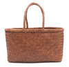 Genuine Leather Hand Woven Triple Jump Bamboo Style Ladies Tote Bag - CINDRELLA - TAN