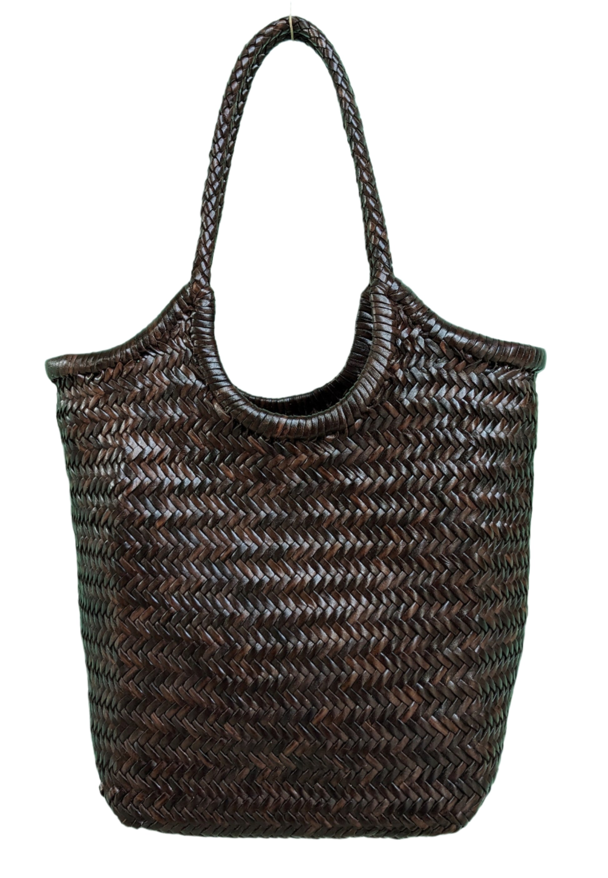 Woven brown bag in leather