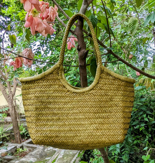 Genuine Leather Hand Woven Ladies Hobo Bag - MONALISA - BAMBOO GREEN