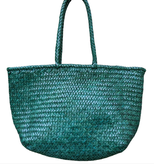ALTICA Genuine Leather Hand Woven Crosshatch Pattern Ladies Tote Bag - DIACROSS - Forest Green