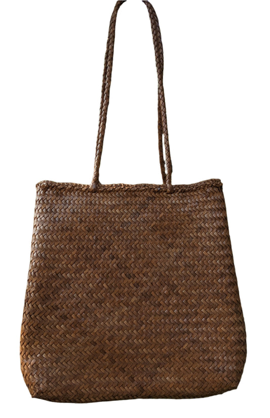 VICTORIA - HANDWOVEN GENUINE LEATHER SHOULDER BAG (MIDBROWN)