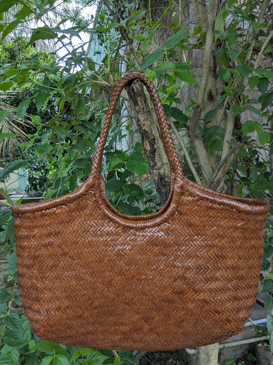 Handwoven Genuine Leather Ladies Hobo Bag - MONALISA - Rustic OAK