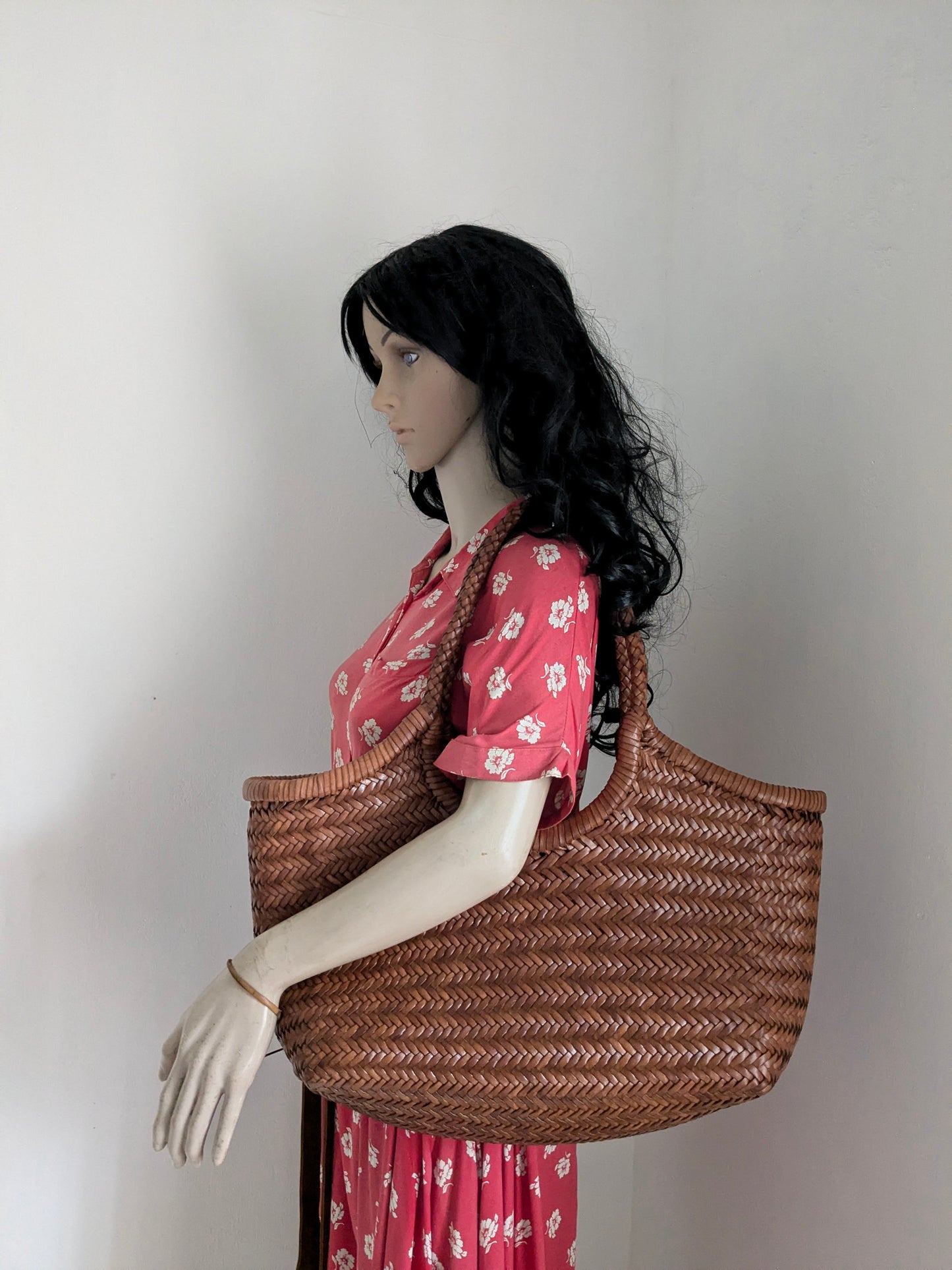 Handwoven Genuine Leather Ladies Hobo Bag - MONALISA - Rustic OAK