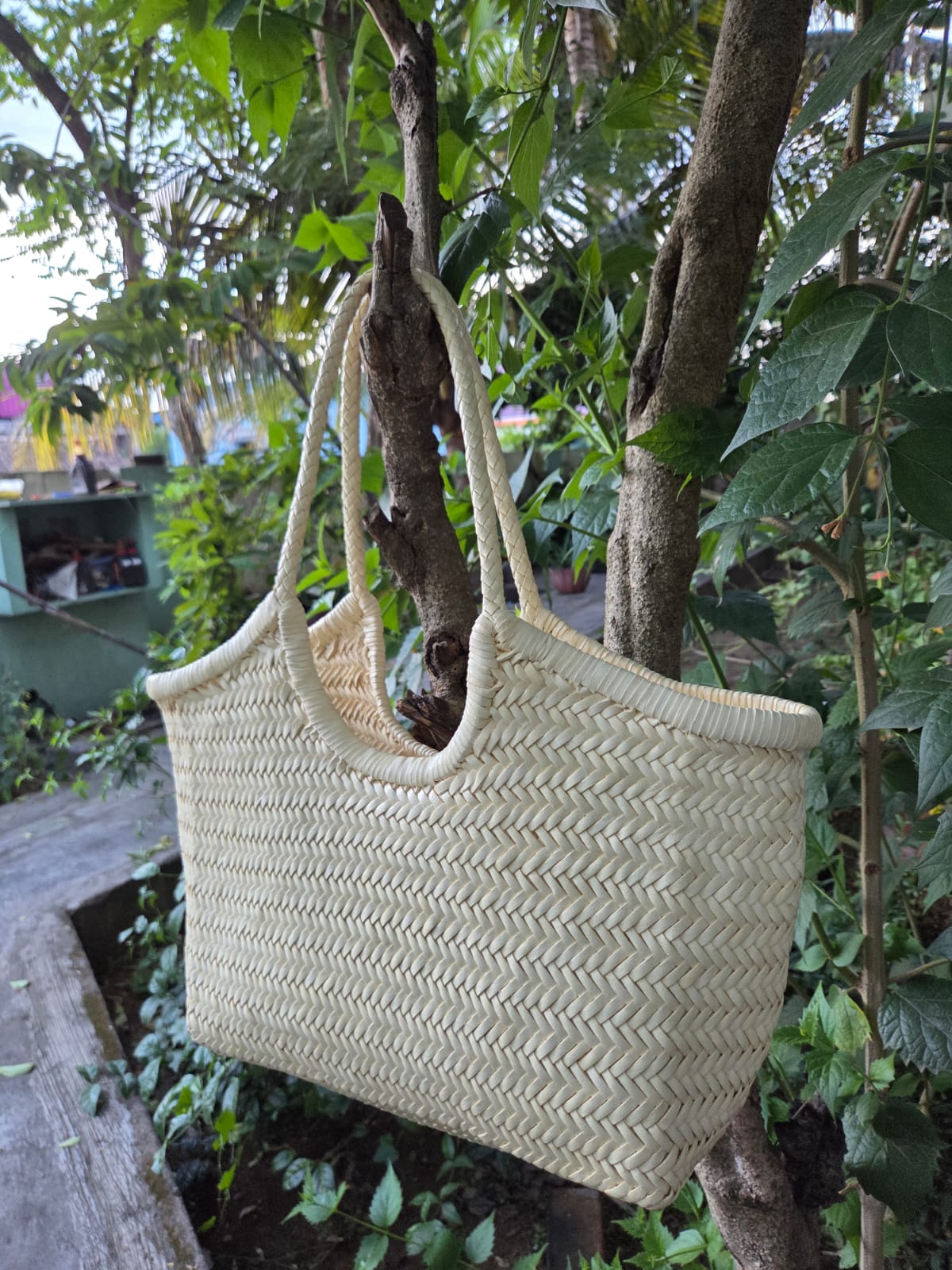 Echtes Leder, handgewebte Triple Jump Bambus-Stil Damen Hobo Tasche - MONALISA - Buttergelb