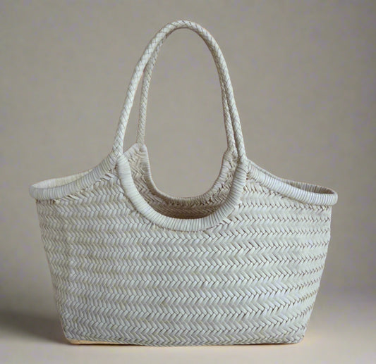 Genuine Leather Hand Woven Triple Jump Bamboo Style Ladies HOBO Bag - MONALISA - Butter Yellow