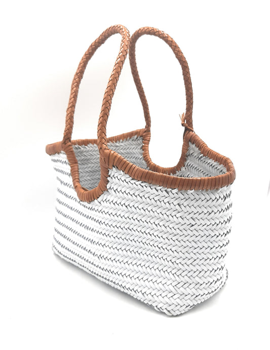 Genuine Leather Hand Woven Triple Jump Bamboo Style Ladies HOBO Bag - MONALISA (Dual Colour Trims)