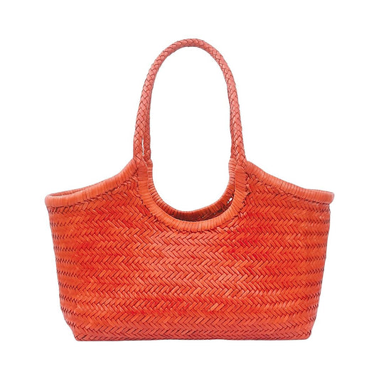 Genuine Leather Hand Woven Ladies Hobo Bag - MONALISA - ORANGE