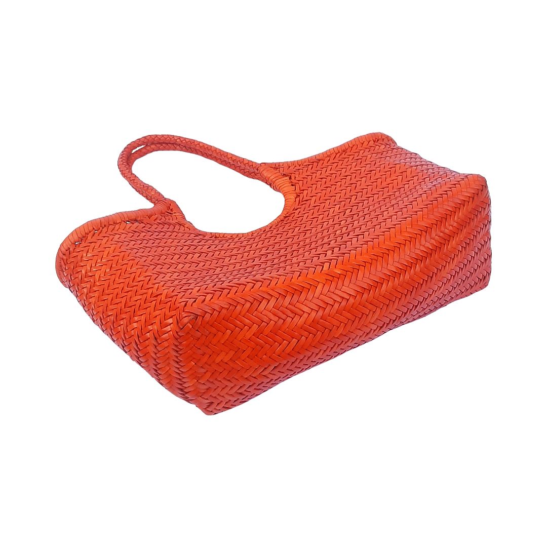 Genuine Leather Hand Woven Ladies Hobo Bag - MONALISA - ORANGE