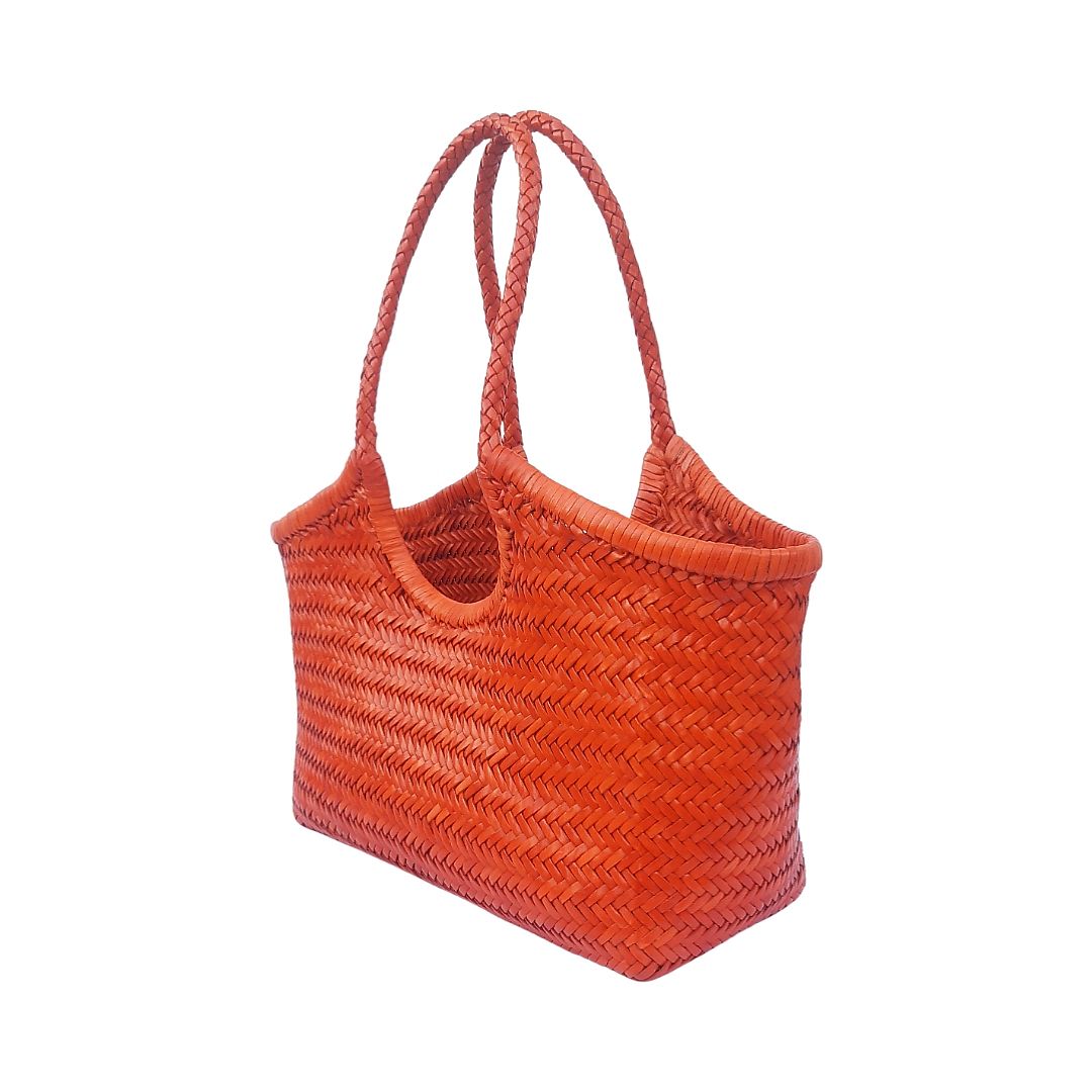 Genuine Leather Hand Woven Ladies Hobo Bag - MONALISA - ORANGE