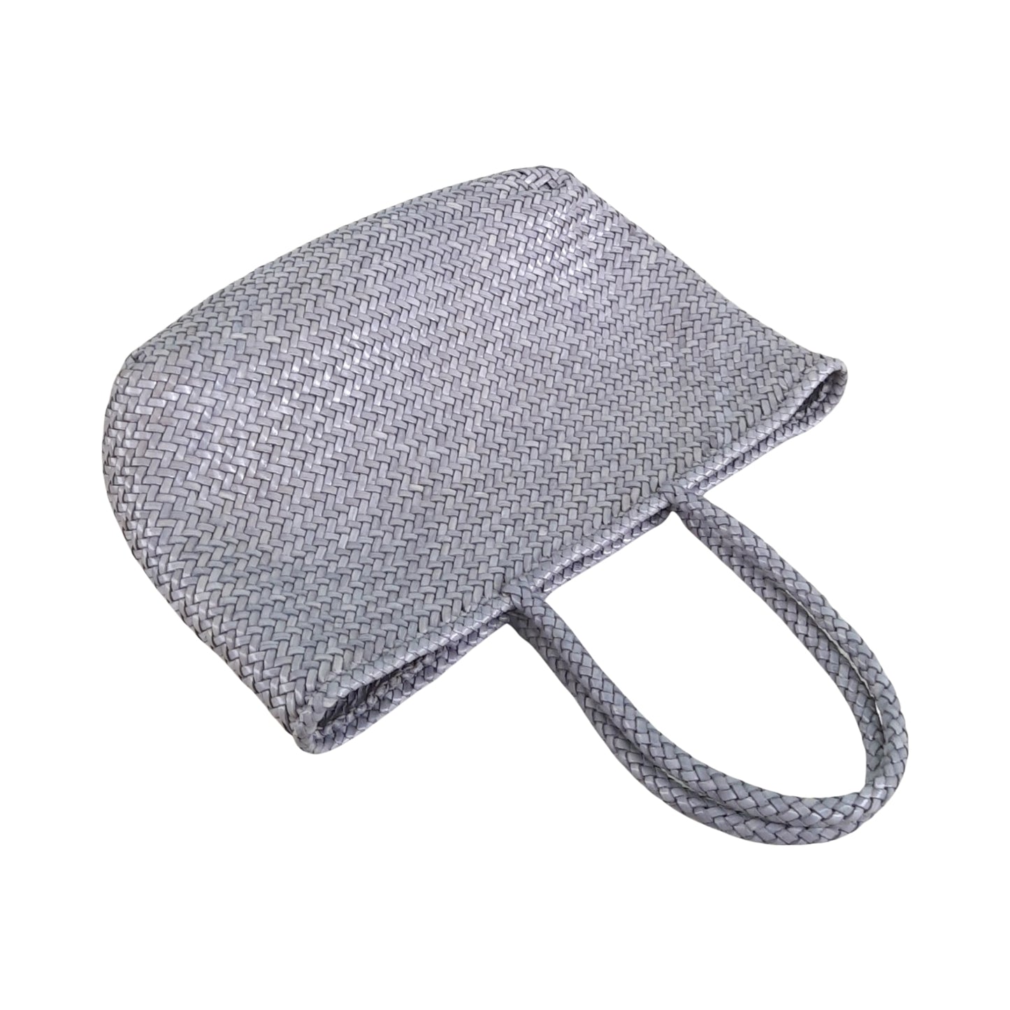 ALTICA Genuine Leather Hand Woven Crosshatch Pattern Ladies Tote Bag - DIACROSS - Steel Gray